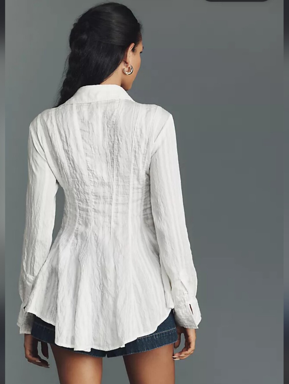 New blue Maeve long-sleeve waisted buttondown shirt from Anthropologie